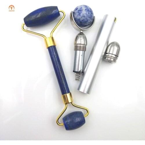 Massager For Face Lift Up Natural Lazurite Stone Roller Rose Quartz Crystal Pink Stone Slimming Thin Chin Facial Skin Care Tool