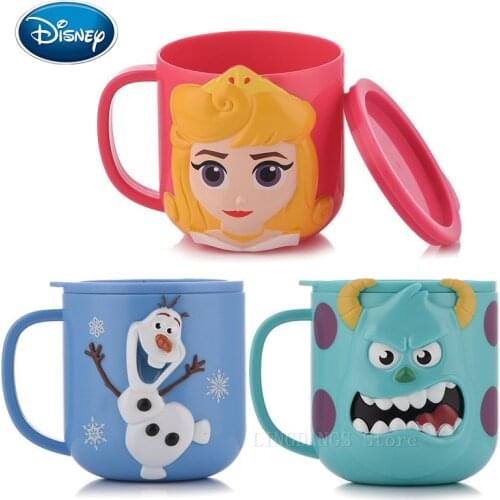 Disney Mickey Minnie Olaf Sleeping Children With Cover Home Drinking Cup Mouth Brushing Cup Cute Baby Cartoon Milk Cup Drop