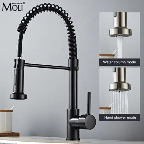 MOLI Brass Black Kitchen Faucets Deck Mounted Mixers Taps 360 Degree Spring Flexible Kitchen Sink Faucet Tap Hot Cold ML9009