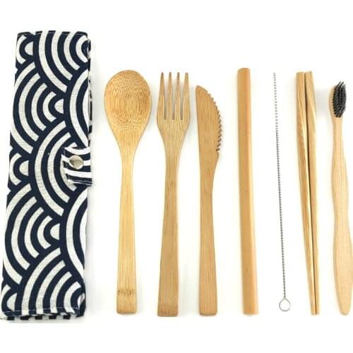Biodegradable Bamboo Cutlery Set Travel Utensils Wooden Dinnerware Outdoor Portable Flatware Natural Bamboo Tableware Set