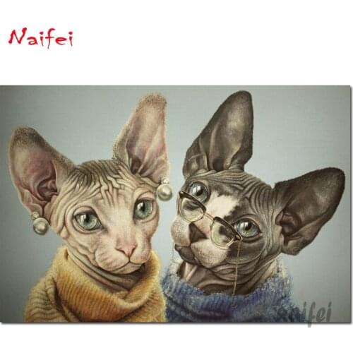 Full square round Diamond Painting kits Sphynx Cat couple" DIY Bead Embroidery crafts