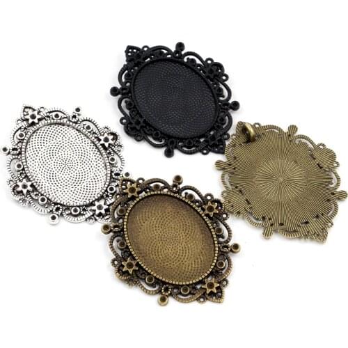 New Fashion 5pcs 30x40mm Inner Size 3 Colors Pierced Style Cabochon Base Setting Charms Pendant