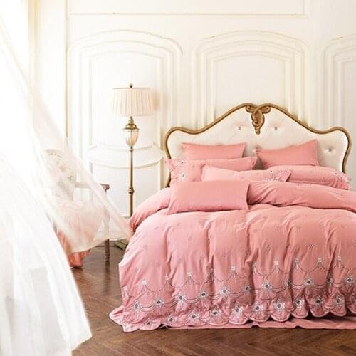 2019 New Long-Staple Cotton European Embroider Bedding Sets Happy and Quiet Time Duvet Cover+Bed Sheet+Pillowcases