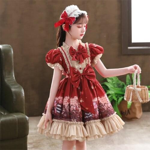 New Summer Large Childrens Clothing Lolita Dress Short-Sleeved Childrens Cute Party Christmas Lolita Princess Dress