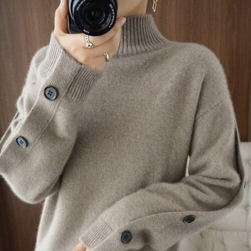 2021 autumn and winter new Cashmere sweater womens half high collar solid color Korean loose hedging thick Wool knitted Sweater