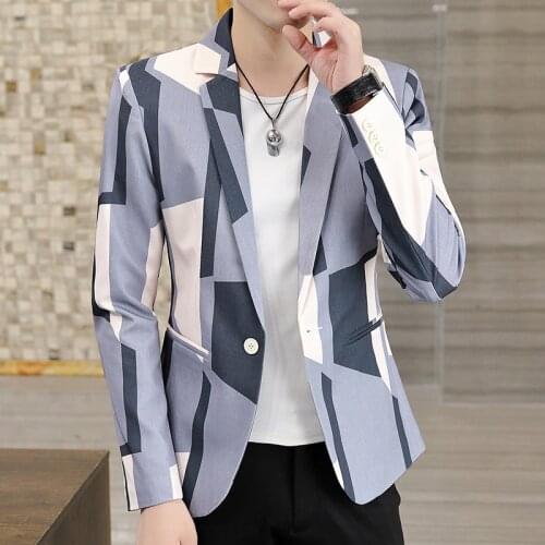 2022 Autumn New Mens Square Printed blazer Youth Slim-Fit Trendy Handsome Fashion blazer