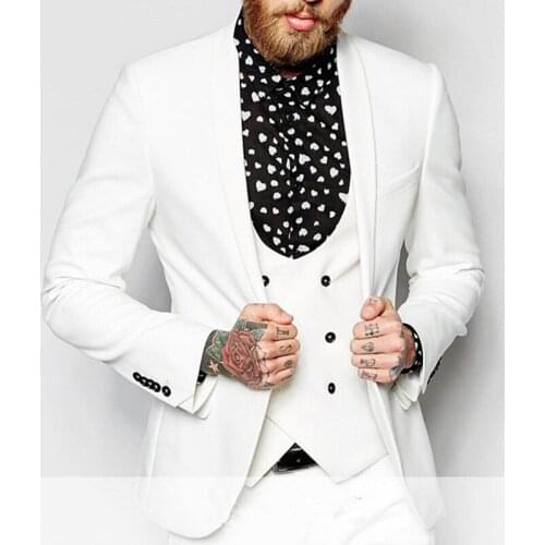 Newest One Button Ivory Groom Tuxedos Shawl Lapel Groomsmen Mens Wedding Prom Suits (Jacket+Pants+Vest+Tie) NO:158