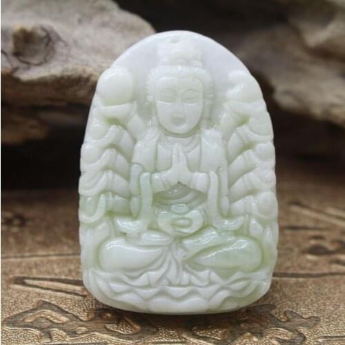 Natural White Jade Thousand hand Guanyin Pendant Necklace Fashion Jewellery Accessories Hand-Carved Lucky Amulet Gifts for Women