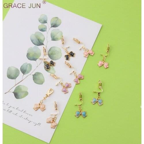 GRACE JUN 2020 New Arrival Bow-knot Clip on Earrings Without Pierced for Girl Popular Student Clip Earrings No Hole Earring