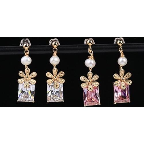 2020 Korean New Design Fashion Jewelry Square Freshwater Pearls Earrings Luxury Crystal Stone Party Earrings For Women Gift New