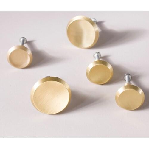 Gold Copper Handle Nordic Simple Metal Drawer Closet Door Cabinet Shoe Cabinet Golden, round Solid Copper Handle