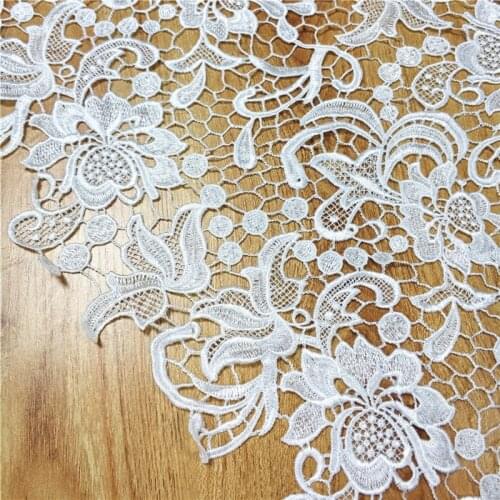 1 Yard Venice Guipure Fabric, Heavy Crochet Floral lace fabric in White For Sewing Bridal gown, DIY Wedding Dress, Houte outure