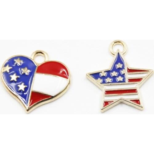 10pcs/pack 15-16mm American Flag Stat Heart love Enamel Charms Metal Pendant fit Necklace bracelet DIY Jewelry Accessory