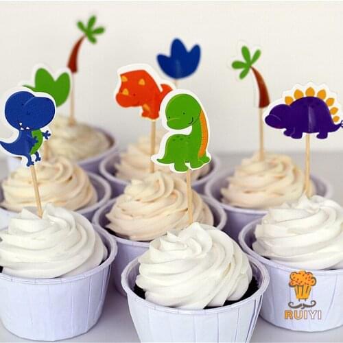 24PCS/lot Dinosaur Cake Toppers Cup Cake Decoration Kids Birthday Party Supply Dinosaur Party Decoration Halloween party Supply