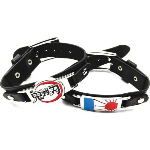@Ready Stock@ Hot Anime Demon Slayer: Kimetsu no Yaiba Bracelets Sun Goddess Logo Alloy Women Mens Leather Bracelet Gifts