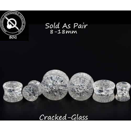 BOG-Pair Organic Pyrex Glass Cracked Shatter Design Solid Saddle Plug Double Flare Ear Tunnel Stretcher Expander Gauges