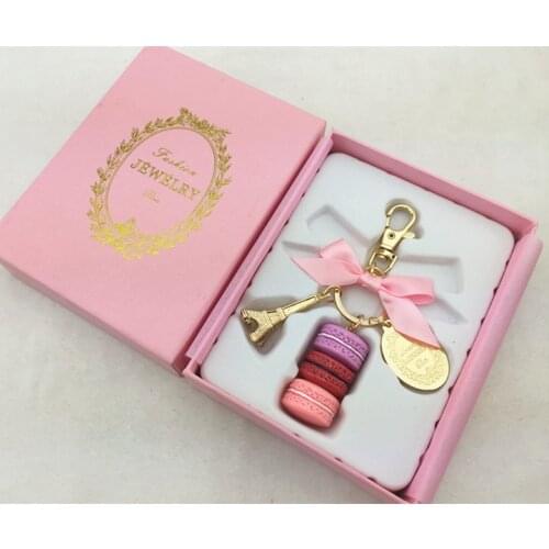Macaron Eiffel Tower pendant key chains for women girls gold color alloy bowknot bag charm car keychain key ring with gift box