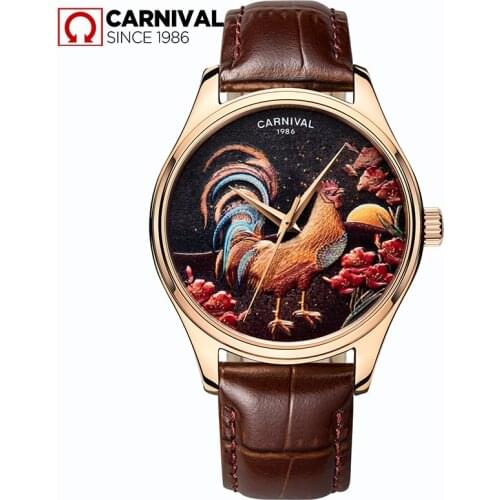 CARNIVAL Brand Gold Watch Luxury Waterproof Fashion 3D Rooster Japan Automatic Movement Mechanical Clock Men Reloj Hombre 2021