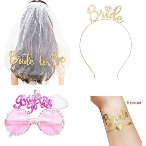 Bachelorette Party Bride To Be Veil Tribe Mariage Bride Glasses Hen Party Sash Bride Crown Wedding Bridal Shower Decor Supplies