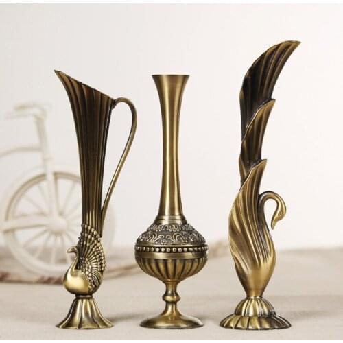 Europe retro peacock vase metal alloy gold/bronze small vases crafts table antique modern home decoration flower bottle/jug