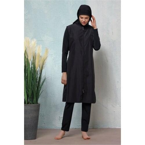 Hasema N-8018-19 Nezide Black Fully Covered Hijab Swimsuit Outsize Islamic Swimwear Burkini