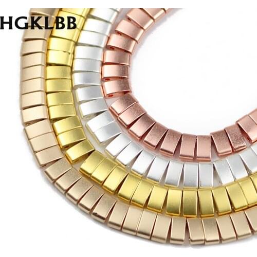 HGKLBB Matte Gold Rectangle Natural Hematite Stone Beads 5x2.5mm Two hole Spacers Loose Beads For Jewelry Making Diy bracelets