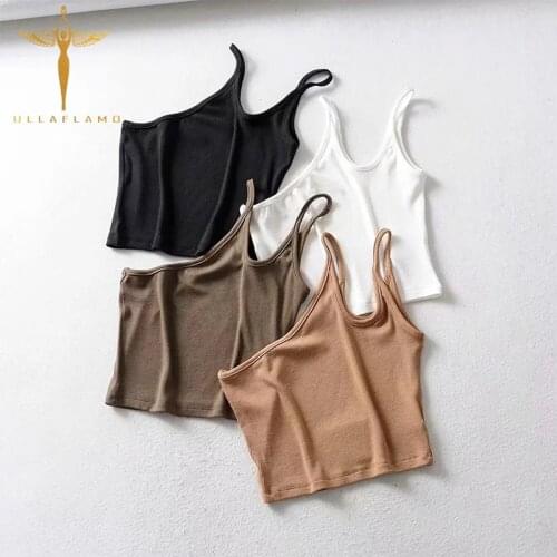 Slash Double Strap Camis Womens Casual Basic Skinny Crop Tops Knit Bottom Tank Vests Female Irregular Sexy Street Crop Camisole