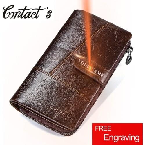 Contacts Brand Designer 100% Genuine Cow Leather Clutch Wallets Purse Card Holder Vintage Wallet Men with Coin Purse Pocket
