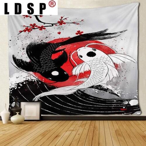 LDSP Tapestry Tai Chi Fish Wall Hanging Fabric Mural Background Cloth Wall Rugs Towel Beach Blanket Dorm Living Home Decor