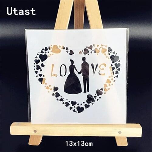 Love Wedding DIY Plastic Layering Stencils Masking Spray Template For Wall Scrapbooking Painting Photo Album Paper Card Craft
