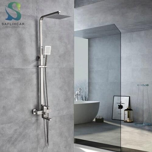 Brushed Nickel Bathroom Shower Faucet Hot and Cold Faucet 8‘’ Super Thin Shower Head Wall-mounted Bathroom Shower Faucet Set