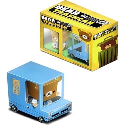 Bear Trash Can Van Car Box Cubee Ornaments Folding Cute Mini 3D Paper Model Papercraft DIY Kids Adult Handmade Craft Toys ER-033