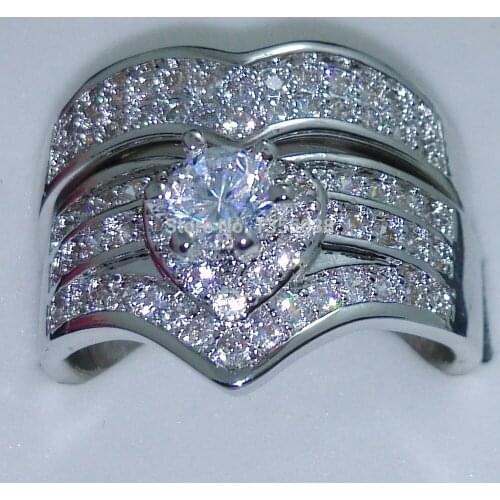 Fashion Jewelry Fine Jewellery Gem cz 5A Zircon stone 10KT White Gold Filled Wedding Ring Set Sz 5-10 Free shipping R57