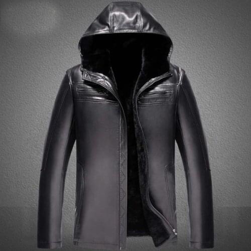 Top Quality Mens Winter Genuine Leather Jacket Warm wool Fur Coat Brand Mens Leather Jacket Plus Size Natural Leather Jacket