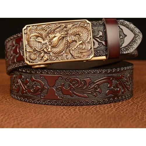 Mens Luxury Dragon Buckle Belt Genuine Leather Belt Male Pattern For Men Belts Automatic Buckle Fashion Belt High Quality