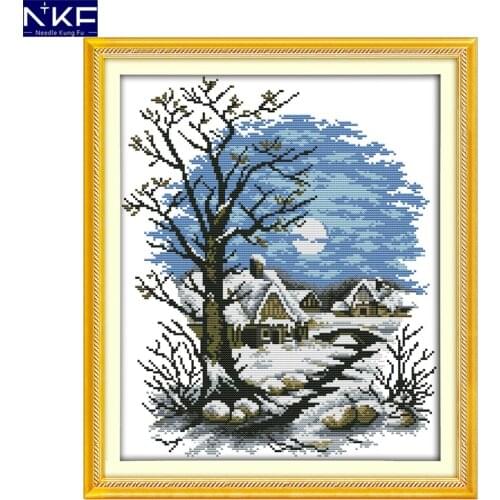 NKF Winter Fairy Tale House Stampede Cross Stitch Pattern DIY Kit Needlework Embroidery Sets Chinese Cross Stitch for Home Decor