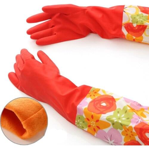 Waterproof Household Glove Warm Dishwashing Glove Water Dust Stop Cleaning Rubber Glove