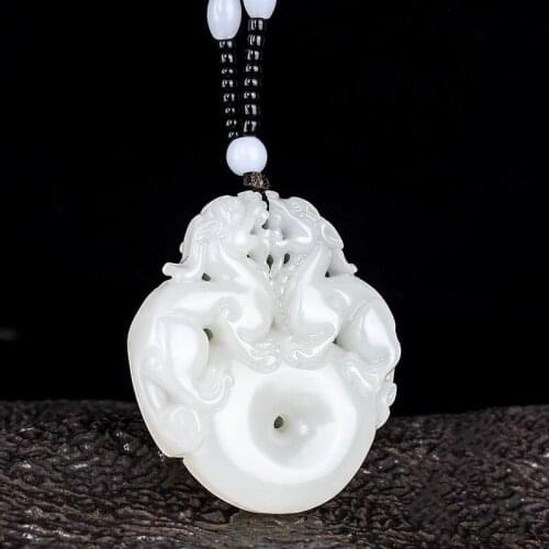 Natural White Jade Double Pi xiu Jade Pendant Jewelry Lucky Exorcise evil spirits Safety Amulet Jade Pendant Jade Fine Jewelry