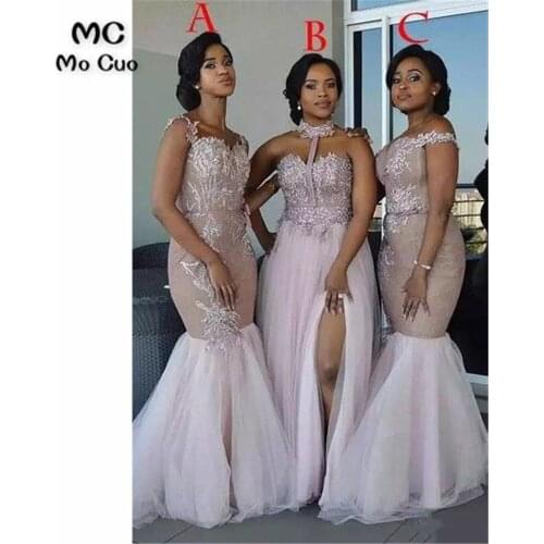 Puffy Dusty Pink Bridesmaid Dresses Long with ABC Design Spaghetti Straps Tulle Prom Gowns Women Wedding Party Dress
