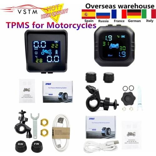 2021 New USB Solar Charging Motorcycle TPMS Motor Tire Pressure Tyre Temperature Monitoring Alarm System with 2 External Sensors