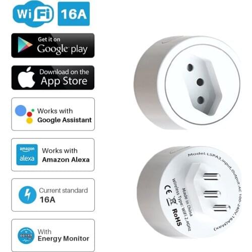 Tuya Smart Home Plug Wifi Connected Socket With Timer BR Adapter Outlet Tuya 16A Power Monitor Works With Alexa Google Assistant