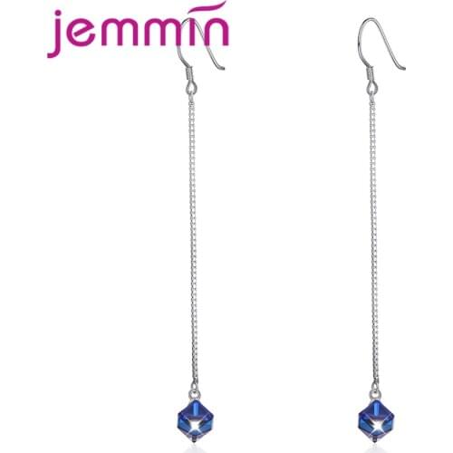 High Quality 925 Sterling Silver Blue Pretty Square Cubic Zirconia Earrings Pendant For Women Ladies Crystal Accessories