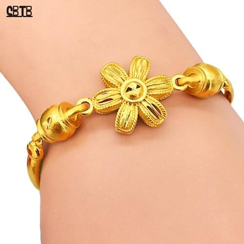 High Quality 18k Vietnam Alluvial Gold Bracelet for Women Gold Chrysanthemum Ornaments Bracelet Exquisite Girl Jewelry Gifts