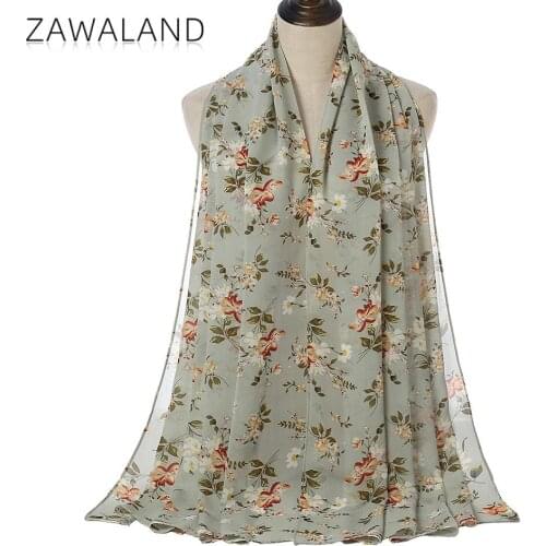 Zawaland Women Chiffon Floral Printed Scarf 180cm Traval Beach Scarves Outdoor Sun Protecion Shawl Wrap Elegant Ladies Headscarf