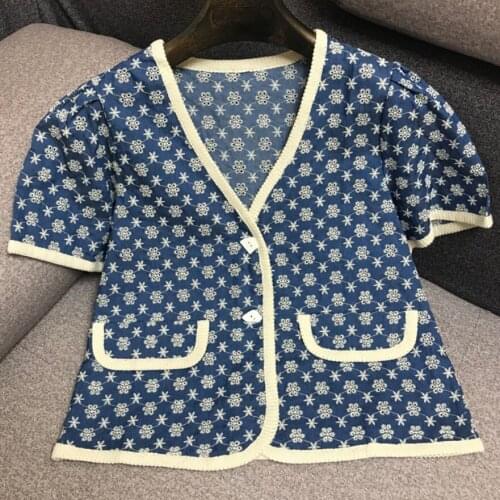 Plus size 4XL!Blue embroidered small fragrant women blouse summer v-neck short-sleeved top shirt