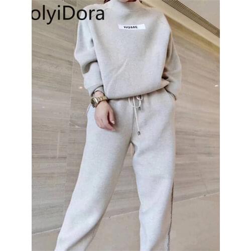Womens sets 2019 autumn winter Woolen and Cashmere Knitted warm Suit O collar Sweater + Harem pants loose style two-piece sets