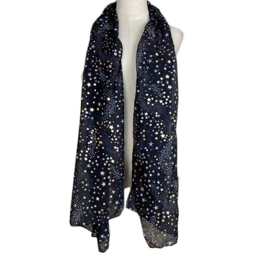 Women Scarf New Fashion Black Bronzing Foil Gold Star Scarf Women Wrap Hijab Scarves Ladies Bufanda Shawl