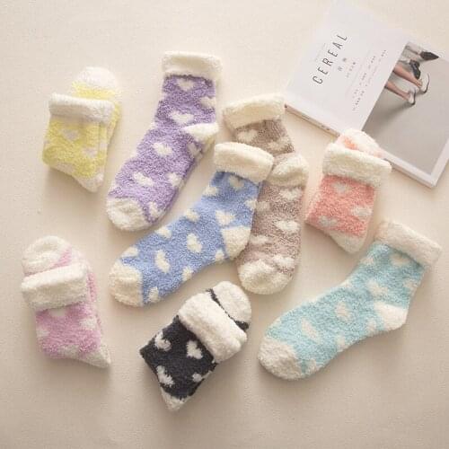 1 Pair Winter Warm Kawaii Heart Fluffy Socks for Women Soft Coral Velvet Socks Indoor Floor Casual Slippers Socks Christmas Gift