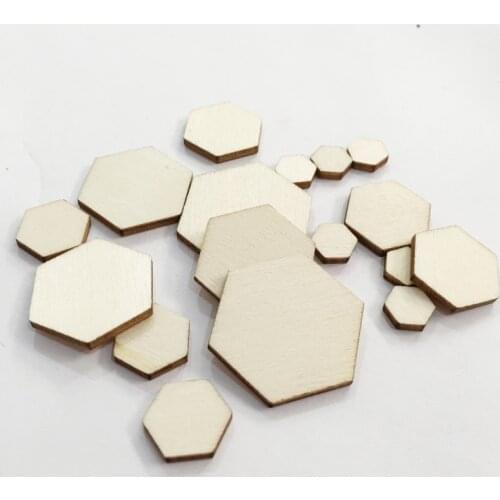100pcs 10-30mm Wooden Pieces Hexagon Wood Shape Beech Wood for DIY Arts Craft Project Ready To Paint or Decoration