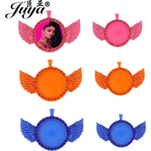 2PCS Hip Hop Wings Pendant Cameo Base 25/30mm Blank Tray Zircon Bezel For Photo Or Logo Design DIY Jewelry Making Accessories